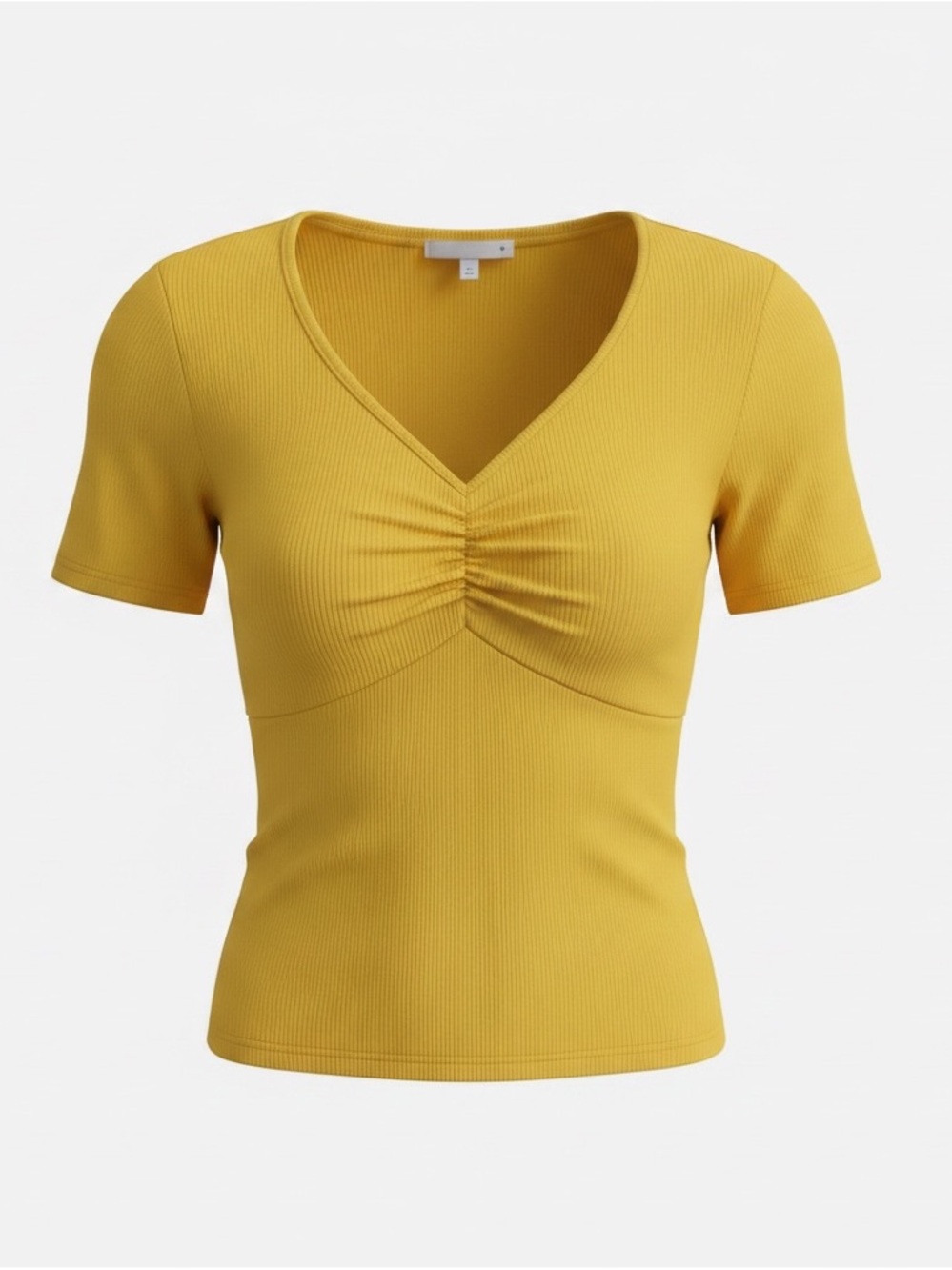 Ribbed V-Neck Ruched Crop Top in Mustard